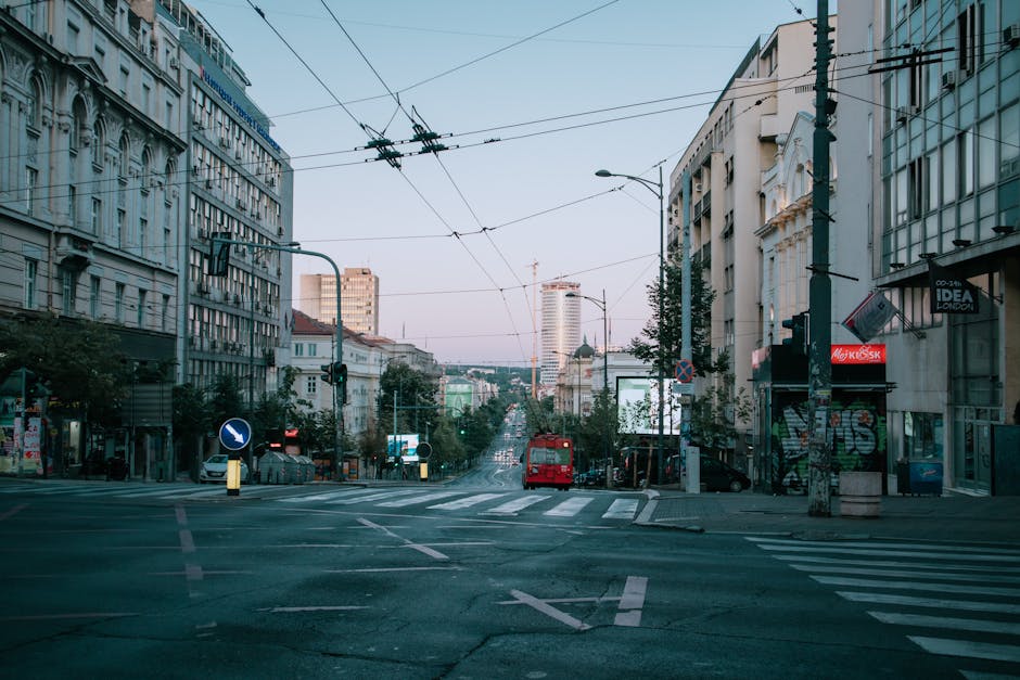 Belgrad sokaklarında yürüyen gezginler ve tarihi binaların karşısında çekilmiş şehir manzarası