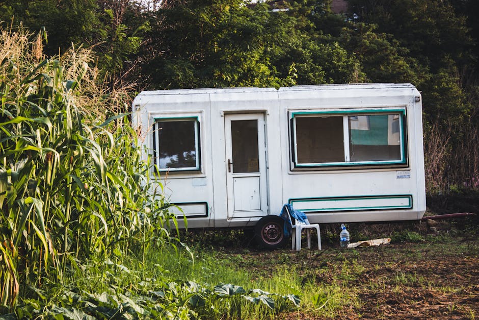 Köyde karavanda konaklama yapan bir gezginin manzaralı görüntüsü
