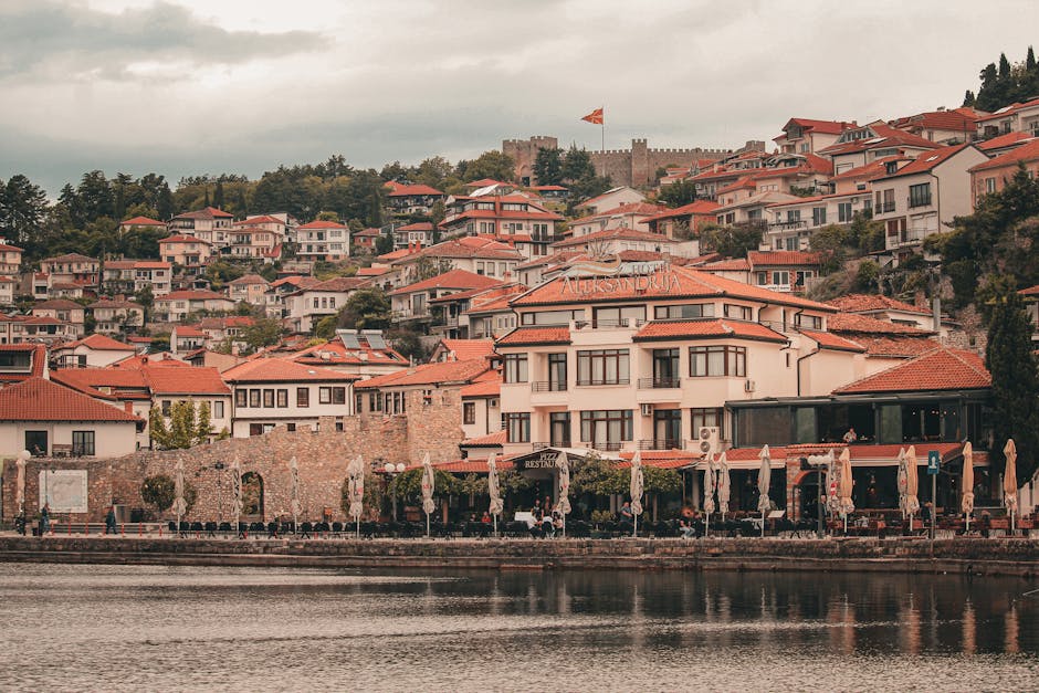 Ohrid göl kenarında eski şehir görüntüsü