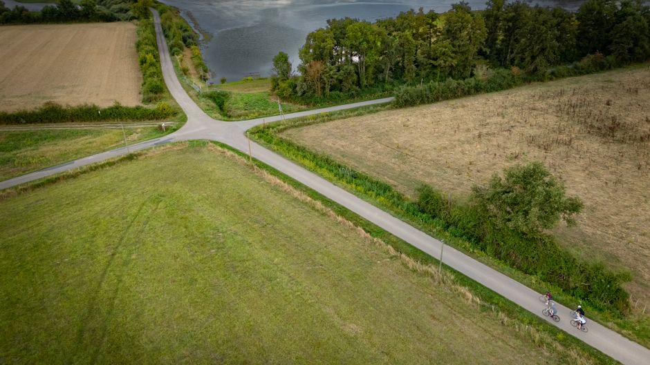 Kırsal yol üzerinde bisikletli sürücü manzarası